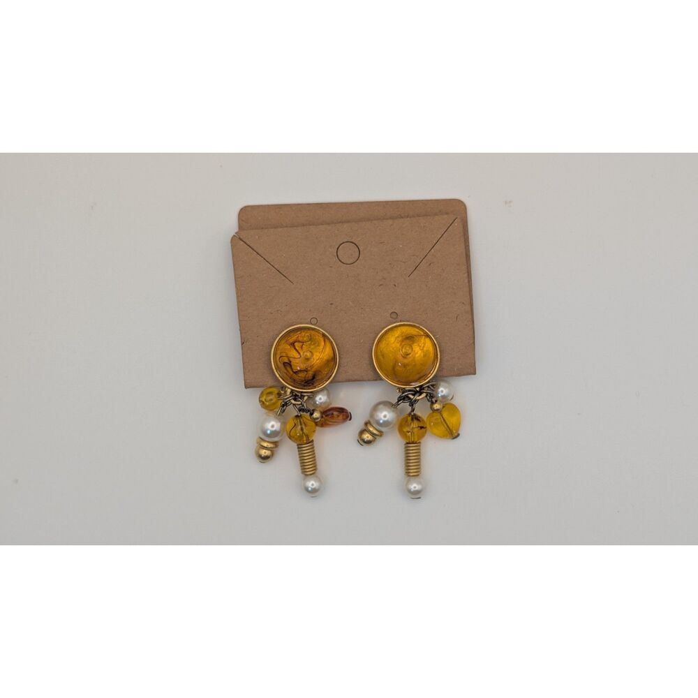 Vintage Amber Colored Beaded Cluster Clip On Earrings